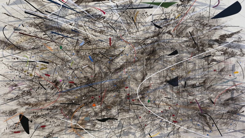 Julie Mehretu, Black City, 2007, ink and acrylic on canvas, 120 × 192 in., Pinault Collection, © Julie Mehretu, photograph by Tim Thayer