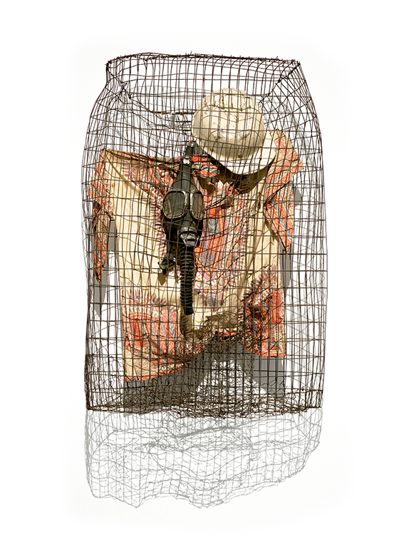Africano en una jaula jadeando sin aire, c. década de 1990 