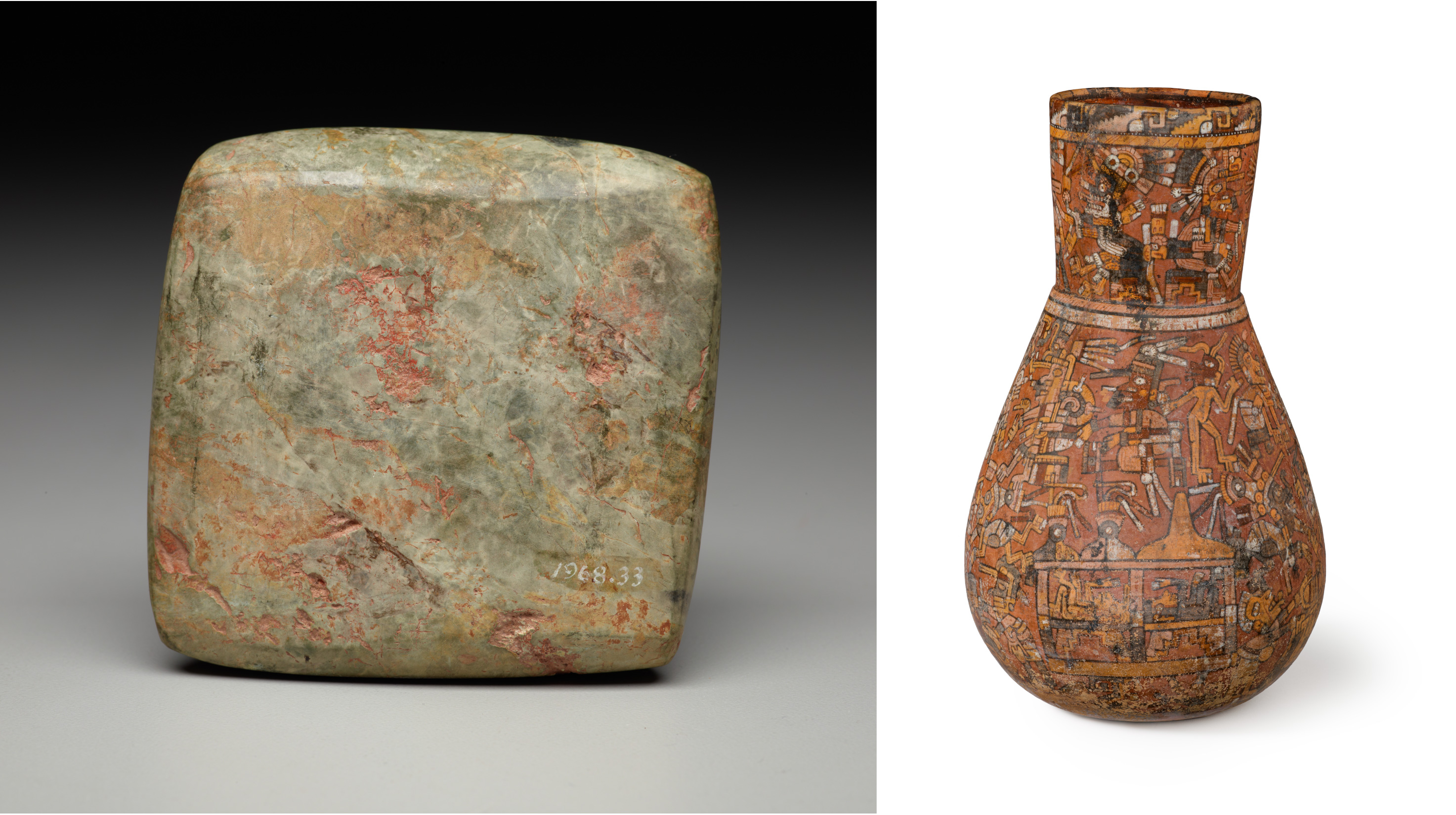 Tablet with Incised Symbols, 900–500 BCE, Vessel with Codex-Style Scene, 1350–1500