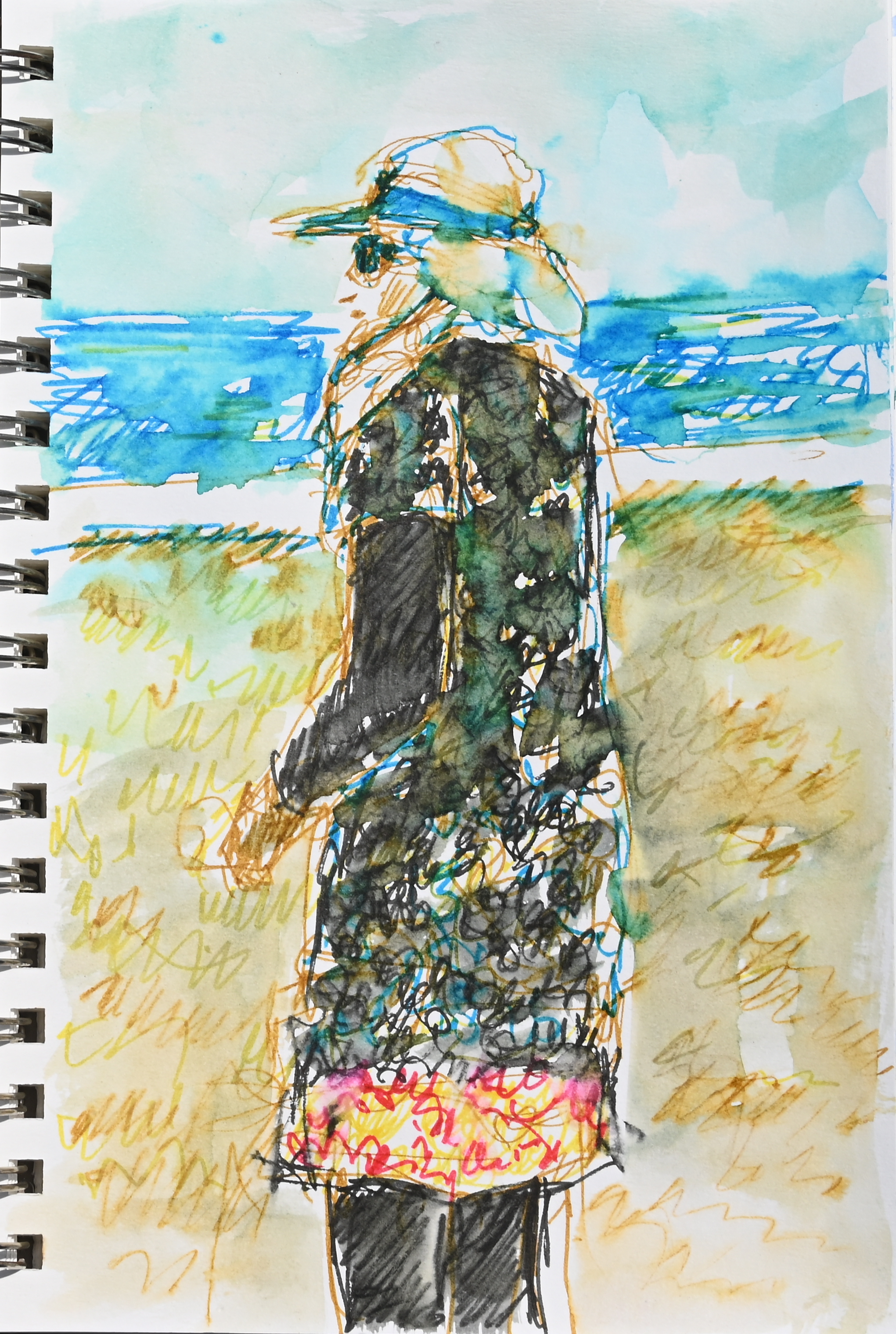 Lady at the beach, watercolor painting