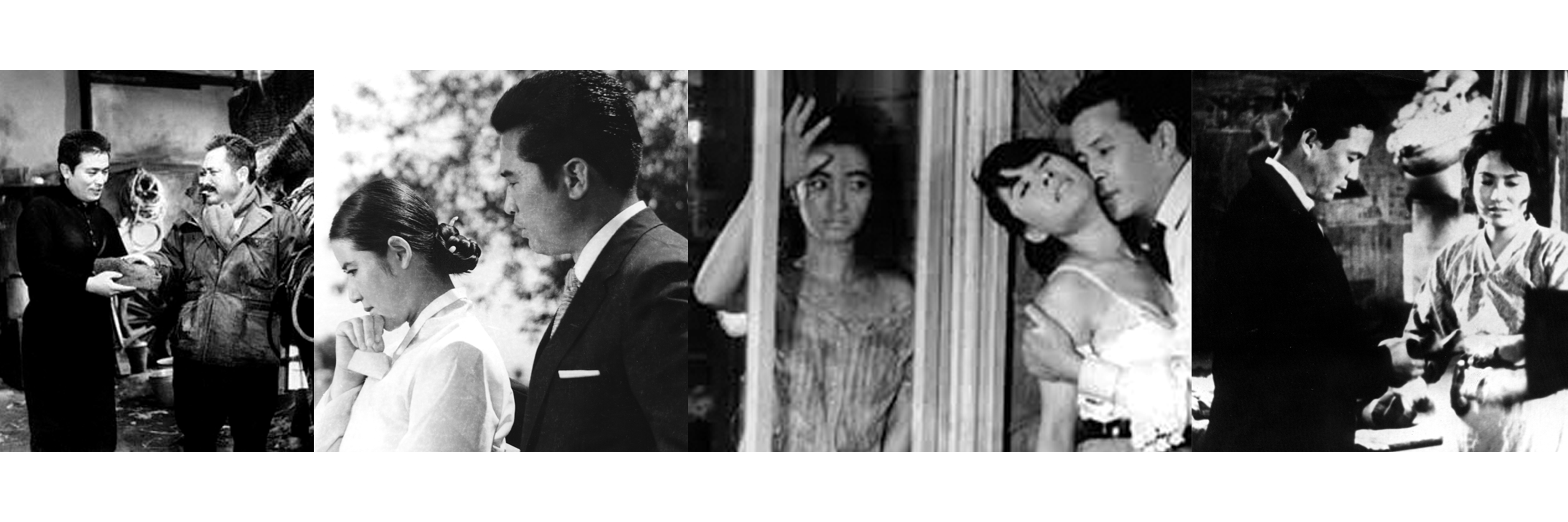 Film stills: The Coachmen, Kang Dae-jin, 1961; Mother and a Guest, Shin Sang-ok, 1961; The Housemaid, Kim Ki-young, 1960; and Aimless Bullet, Yu Hyun-mok, 1960. 