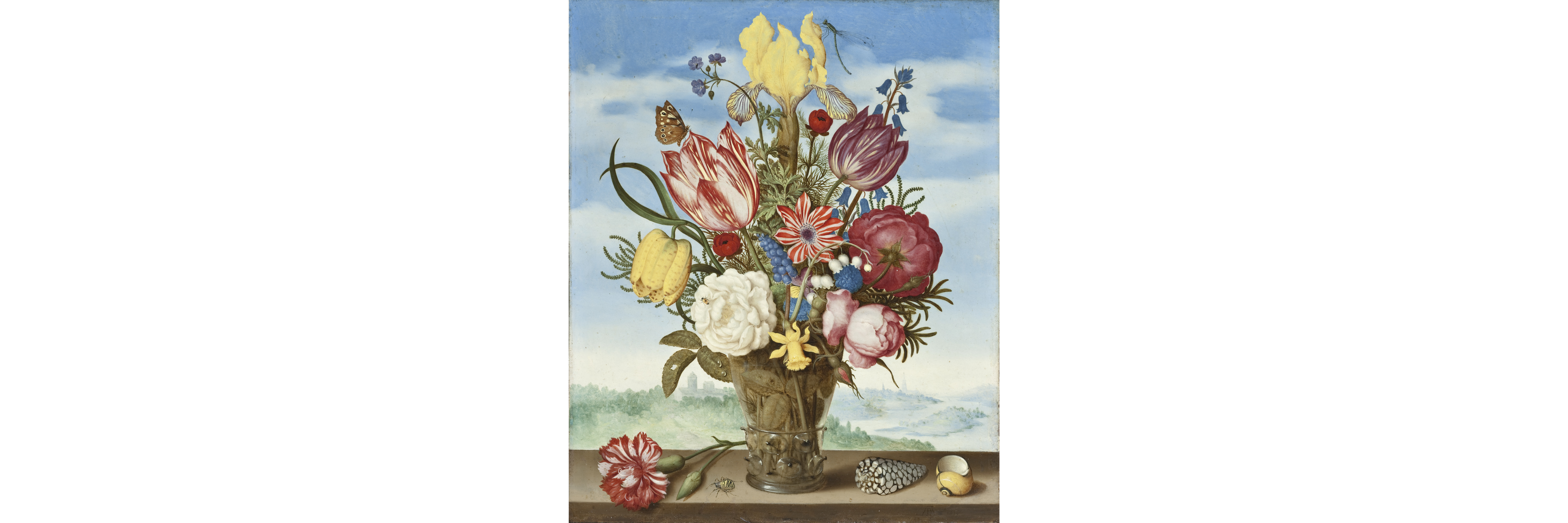 Ambrosius Bosschaert, Bouquet of Flowers on a Ledge, 1619, oil on copper, 11 x 9 in.; frame: 15 x 14 x 1 in., Los Angeles County Museum of Art, gift of Mr. and Mrs. Edward W. Carter (M.2003.108.7), photo © Museum Associates/LACMA