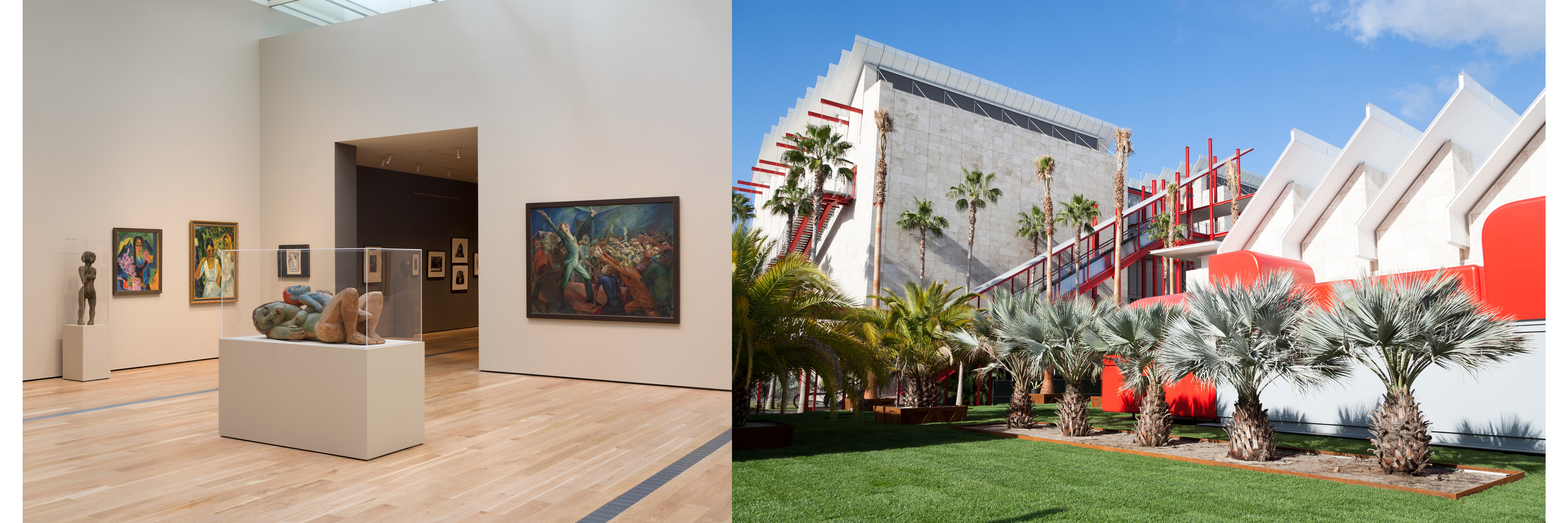 Installation view of the new Modern Art presentation on BCAM, Level 3, Los Angeles County Museum of Art, June 13, 2021–ongoing, photo © Fredrik Nilsen; Exterior of the Los Angeles County Museum of Art, photo © Museum Associates/LACMA