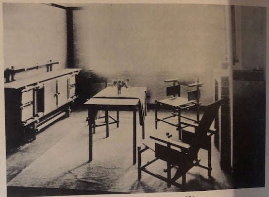 Rietveld, set of furniture for model apartment, Spangen, Rotterdam, 1920. Reproduced in De Stijl: The Formative Years catalogue