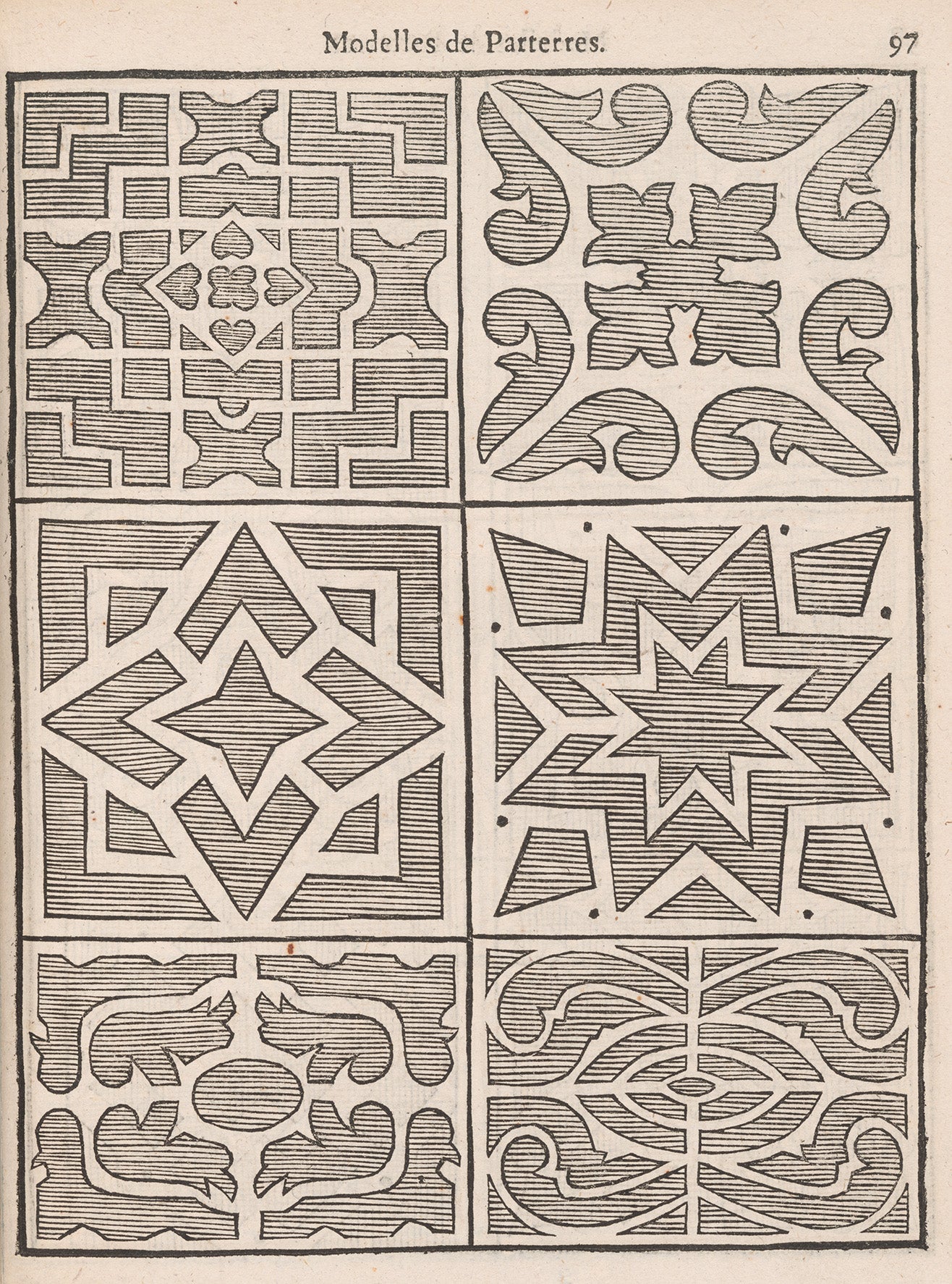 Trazas de jardines, en Jan van der Groen, Le Jardinier du Pays-Bas (Bruselas: Philippe Vleugart, 1672)