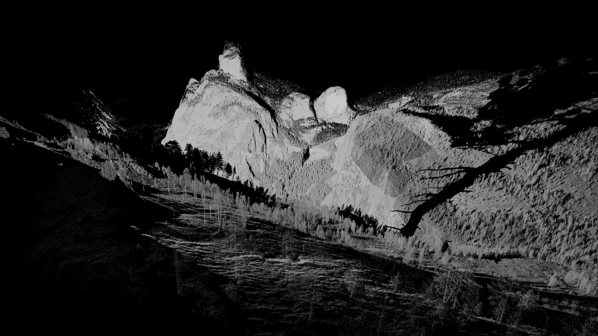 A long range 3D scan from Glacier Point, looking across to the Merced River, Vernal Falls, Half Dome and Mt Brodrick, Yosemite © ScanLAB Projects