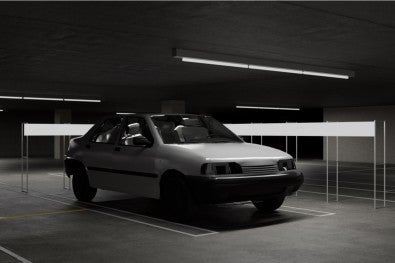 Rendering for Auto Test Ride 01: LACMA Parking Garage. Image credit: Salmah Beydoun