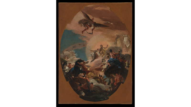 Tinti, courtesy Mauro Maglione; Giovanni Battista Tiepolo, Apollo and Phaëthon, circa 1731, Oil on canvas, Los Angeles County Museum of Art, Gift of The Ahmanson Foundation, photo © Museum Associates/LACMA