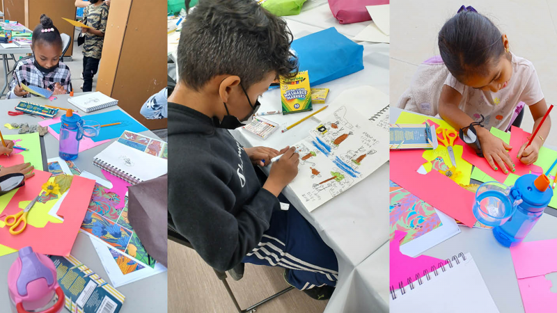 Images of children participating in art activities 