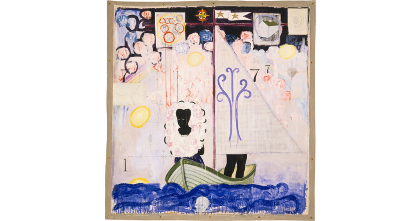 Kerry James Marshall, Voyager, 1992, acrylic and collage on canvas, National Gallery of Art, Washington, D.C., Corcoran Collection (gift of the Women’s Committee of the Corcoran Gallery of Art), © Kerry James Marshall 