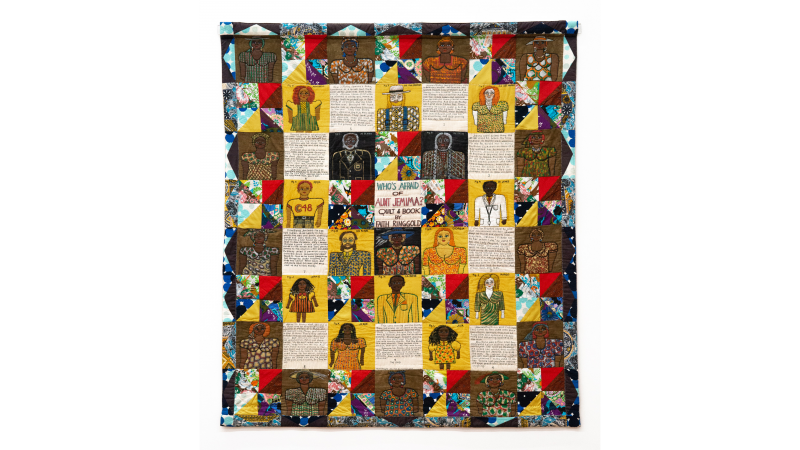 Faith Ringgold, Who’s Afraid of Aunt Jemima?, 1983, acrylic on canvas, dyed, painted, and pieced textile, 90 x 80 inches (229 x 203 cm), Glenstone Museum, Potomac, Maryland, © 2023 Faith Ringgold/Artists Rights Society (ARS), New York, courtesy ACA Galleries, New York