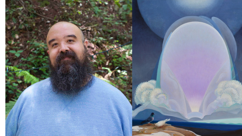 Photo of the artist, Edgar Fabian Frias and Winter by Agnes Pelton