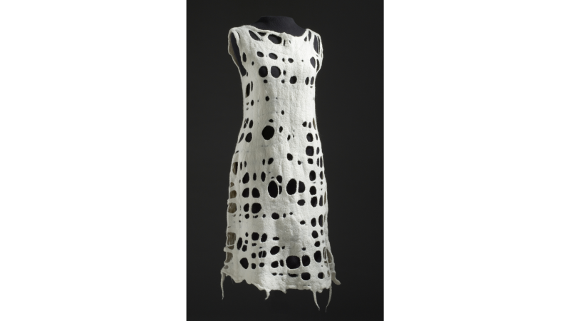Andrea Zittel White Felted Dress #3 from A-Z Fiber Form Uniforms, 2002 Wool; hand-felted Height: 57 in. (144.78 cm) with base; Center back length: 34 in. (86.36 cm) Los Angeles County Museum of Art, Purchased with funds provided by David and Susan Gersh (M.2004.204) 