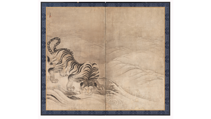 japanese style tiger on parchment
