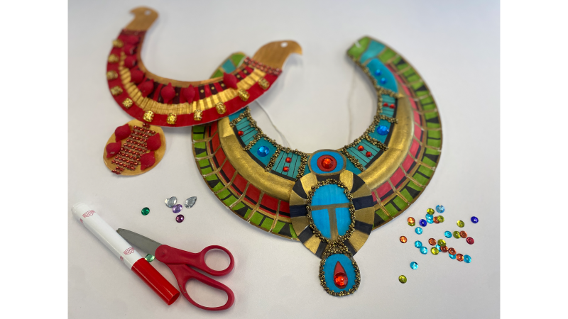 egyptian inspired collars made during a Communities Create LA! workshop
