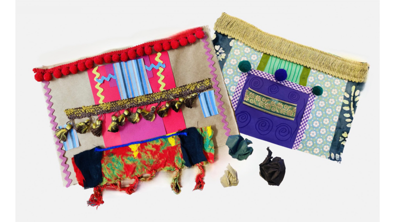 a "tapestry" of colorful pieces of paper of all different shapes and sized 