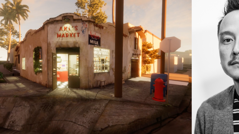 Aki's Market VR exterior courtesy of the artist and Pace Gallery, Glenn Kaino portrait attributed to Matt Scott
