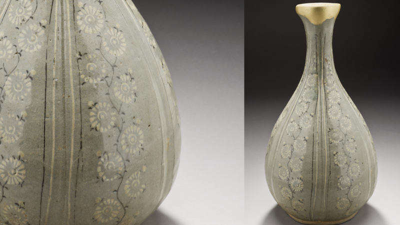 Bottle with Inlaid Chrysanthemum Scroll Design , Korea, Goryeo dynasty (918-1392), 12th century, Los Angeles County Museum of Art, Gift of Dr. and Mrs. Min Sik and Kum Ok Park, photo © Museum Associates/LACMA