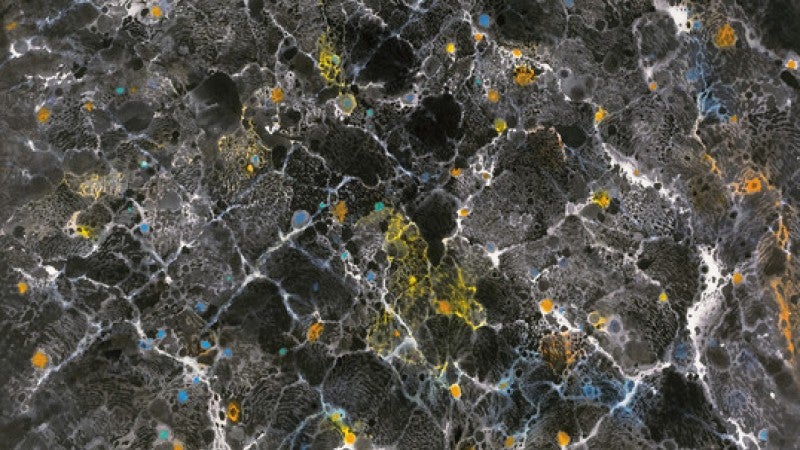 Wucius Wong, Deep in the Mountains #2 (detail), 2005, ink and color on paper, 37 × 37 in. (94 × 94 cm), Los Angeles County Museum of Art, promised gift of the Fondation INK, © Wucius Wong, photo by Maurice Aeschimann, Geneva, courtesy of the Fondation INK