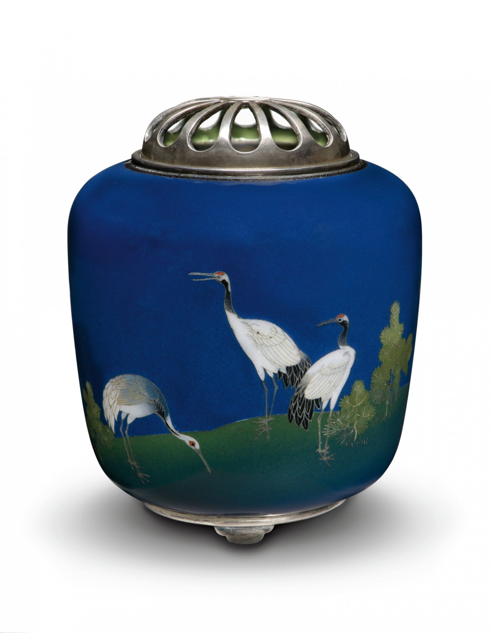 Image: Namikawa Yasuyuki, Incense Burner (kōro) with Design of Cranes and Pine, c. 1905–15