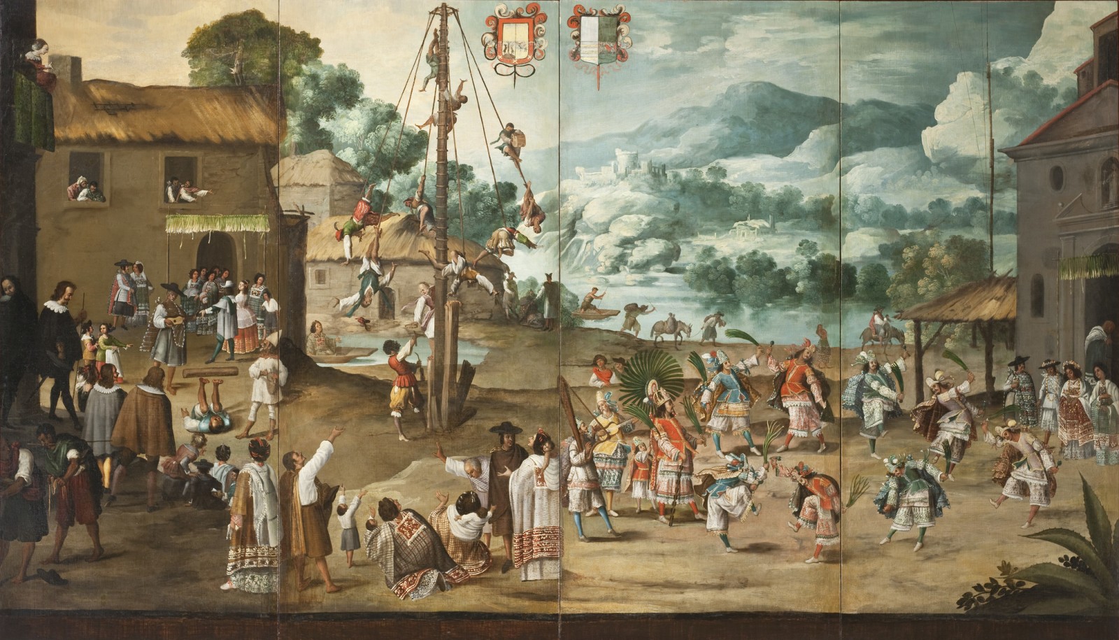 Image: Unknown, Folding Screen with Indian Wedding and Head-Flying Pole (Biombo con desposorio de indios y palo volador) (Detail) (circa 1690)