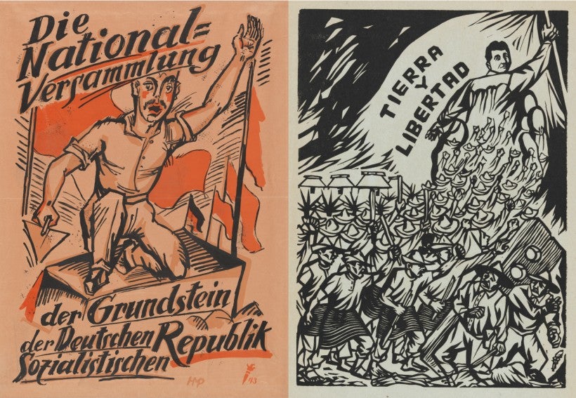 Image Credit: (Left) Max Pechstein, Werbedienst der deutschen Republik, The National Assembly: The Cornerstone of the German Socialist Republic, 1919; (Right) Fernando Castro Pacheco, Carrillo Puerto, Symbol of the Southeastern Revolution (Carrillo Puerto, símbolo de la revolución del sureste), 1947