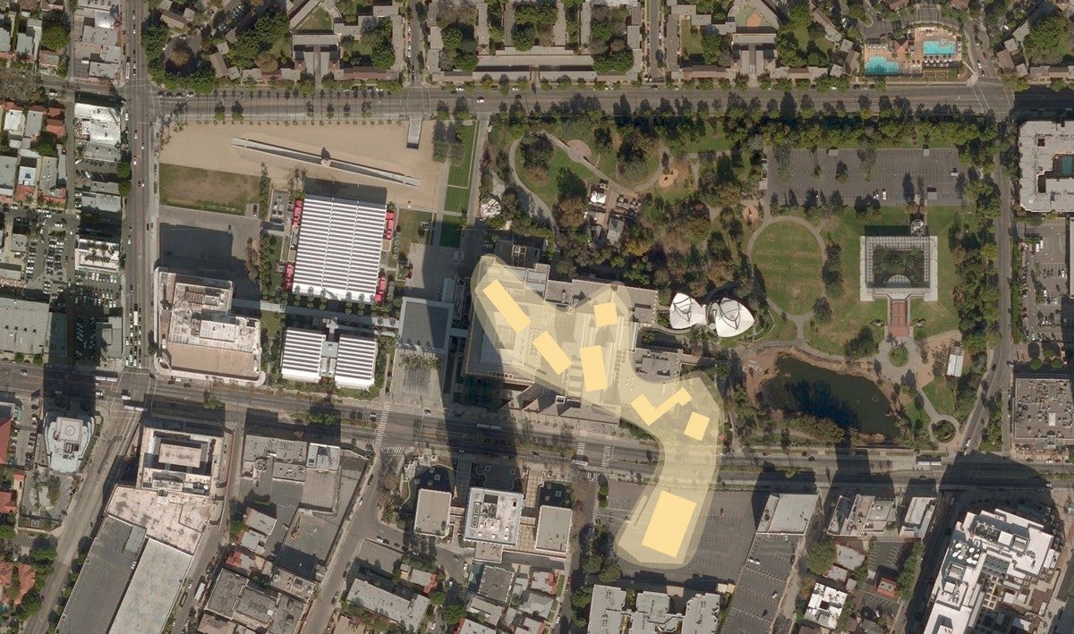Building footprint spanning Wilshire Blvd., Atelier Peter Zumthor & Partner / LACMA