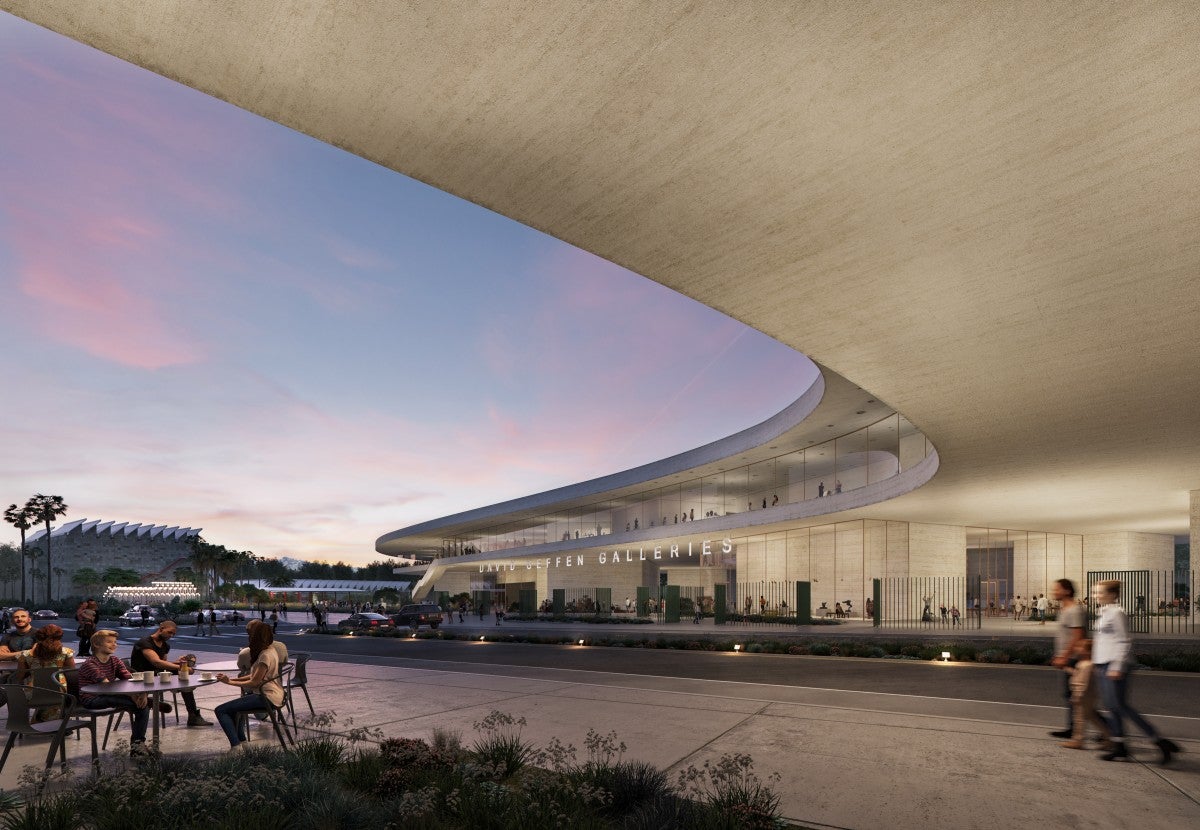 View northwest toward BCAM, Resnick Pavilion, Smidt Welcome Plaza, and Urban Light, Atelier Peter Zumthor/The Boundary