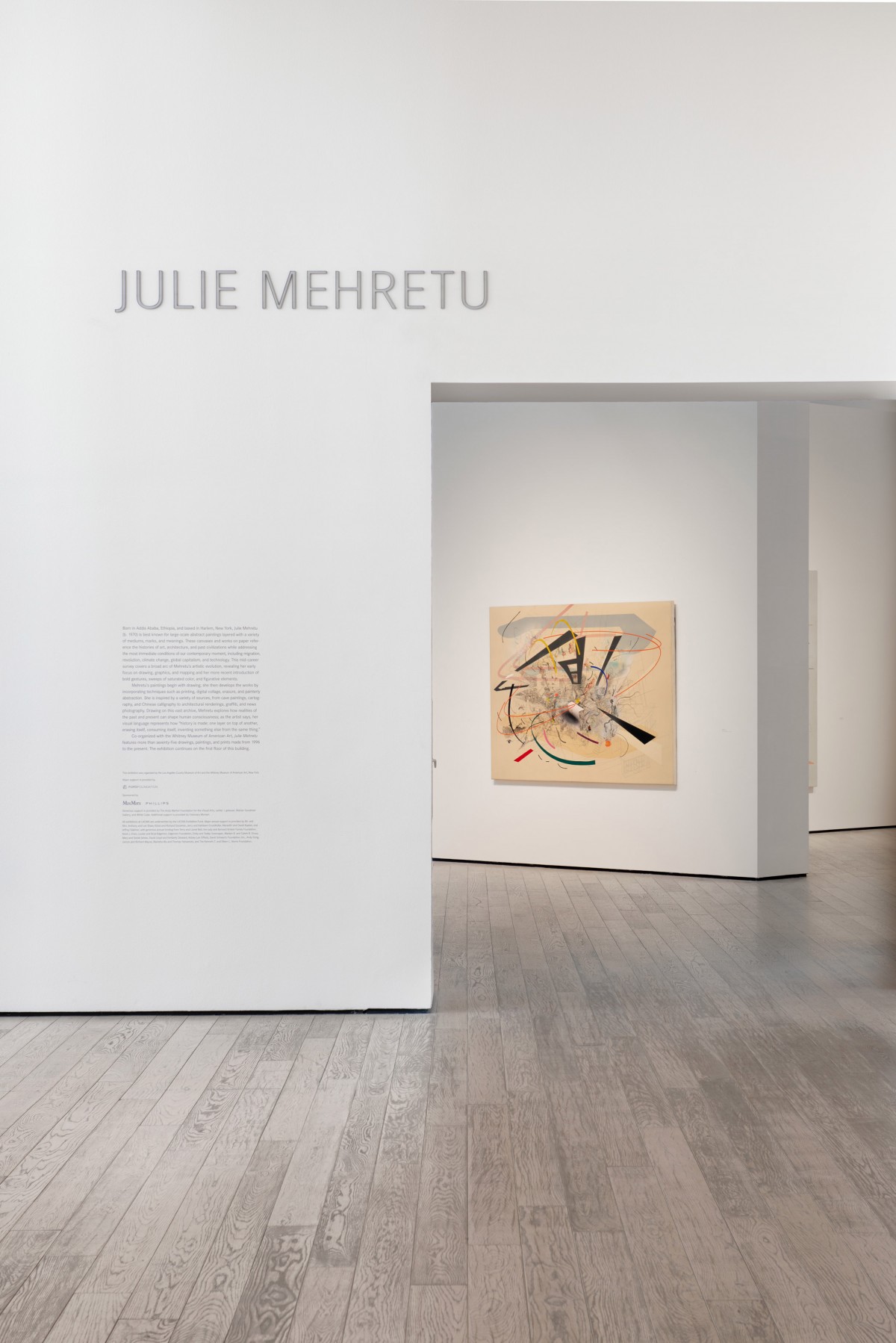 Installation photograph, Julie Mehretu, Los Angeles County Museum of Art, 2019–2020, art © Julie Mehretu, photo © Museum Associates/LACMA