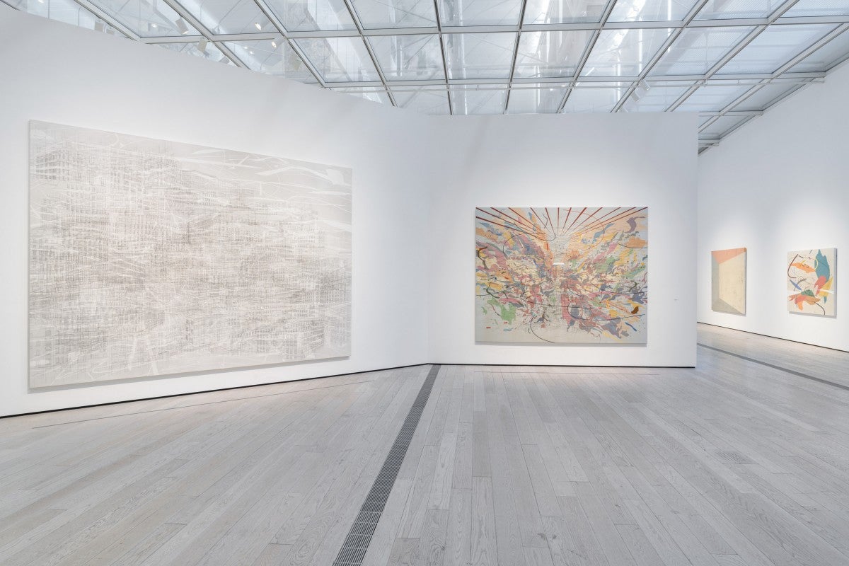 Installation photograph, Julie Mehretu, Los Angeles County Museum of Art, 2019–2020, art © Julie Mehretu, photo © Museum Associates/LACMA