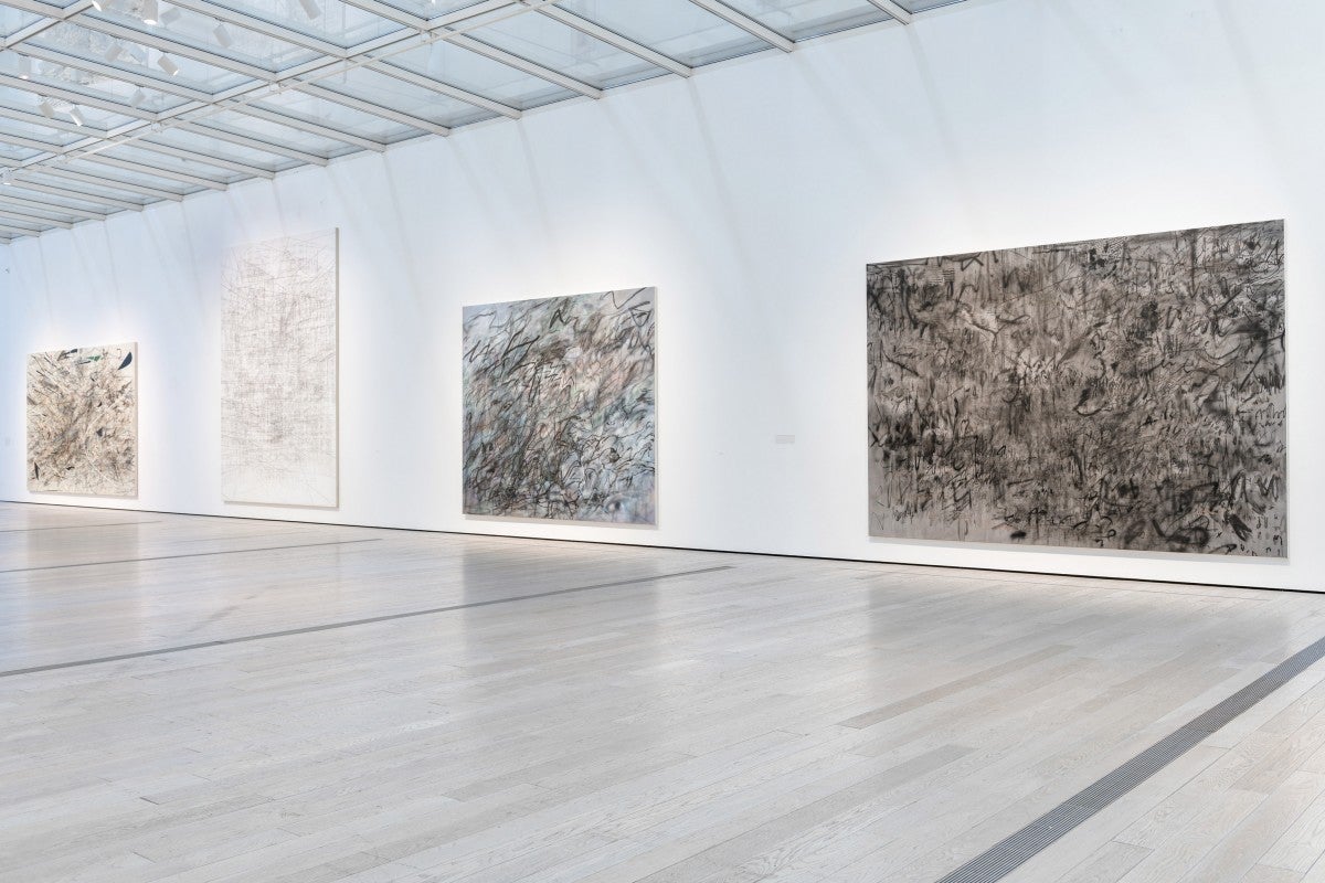 Installation photograph, Julie Mehretu, Los Angeles County Museum of Art, 2019–2020, art © Julie Mehretu, photo © Museum Associates/LACMA