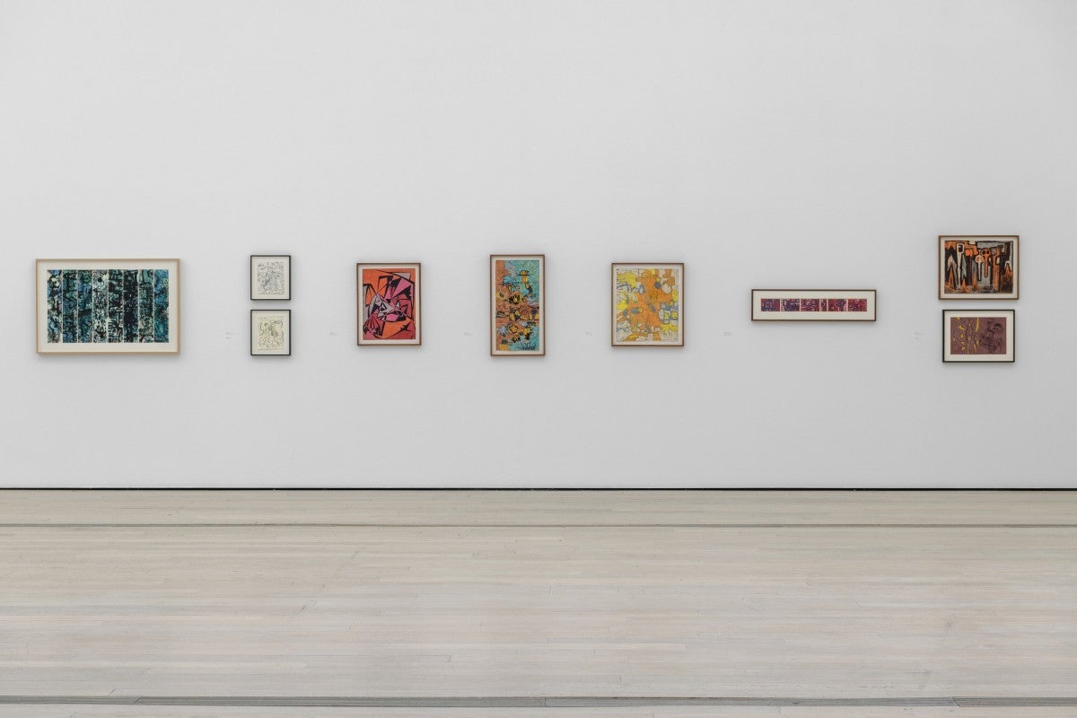 Installation photograph, Luchita Hurtado: I Live I Die I Will Be Reborn, Los Angeles County Museum of Art, 2020, art © Luchita Hurtado, photo © Museum Associates/LACMA