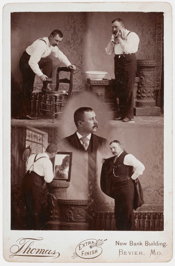 Hombre vistiéndose, década de 1890