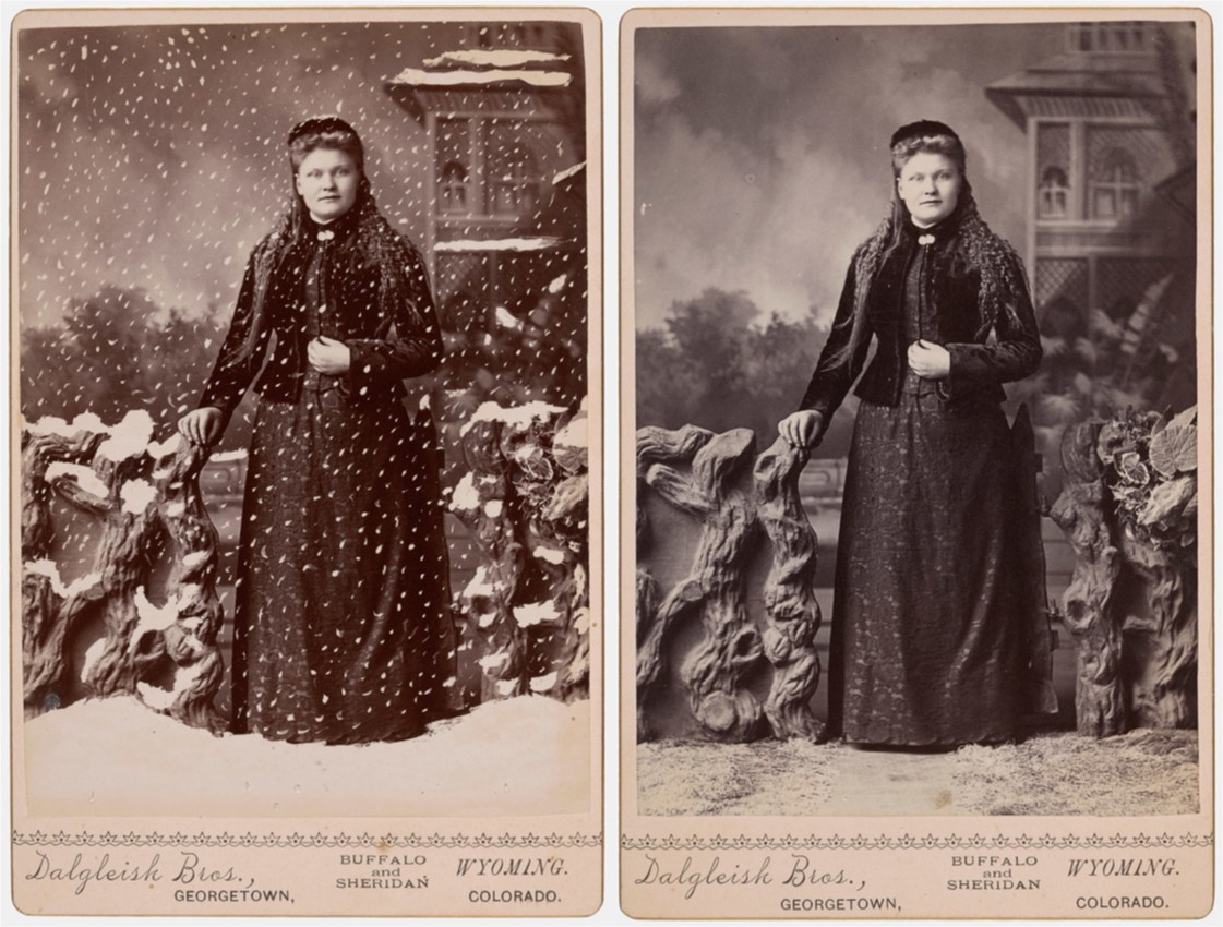 Woman with and without snow, late 1880s